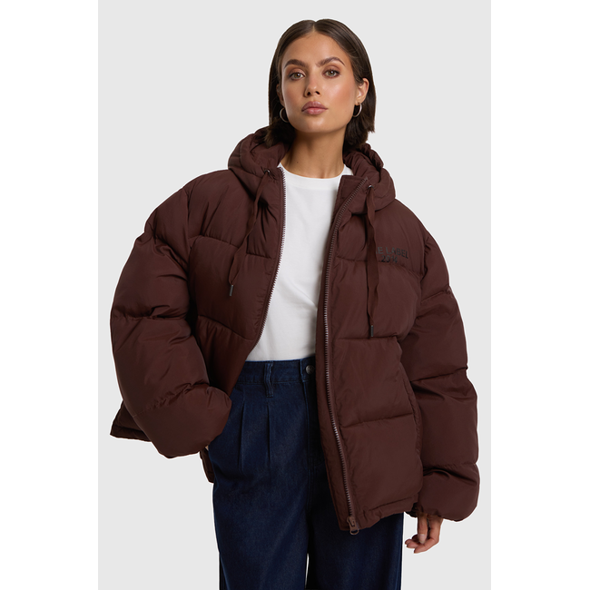 ALIX THE LABEL Woven Puffer Coat Warm Brown