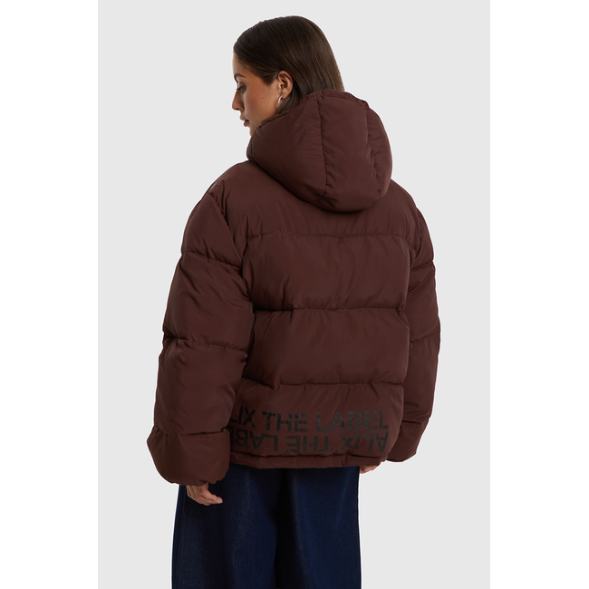 ALIX THE LABEL Woven Puffer Coat Warm Brown