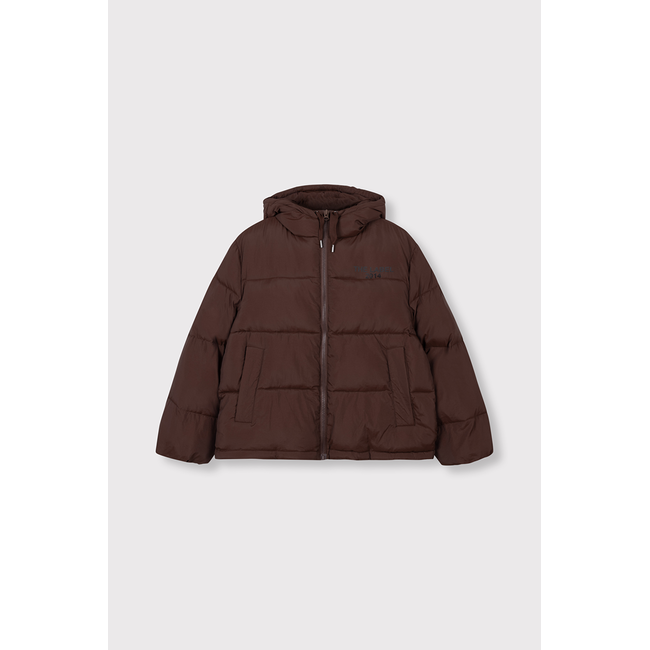 ALIX THE LABEL Woven Puffer Coat Warm Brown