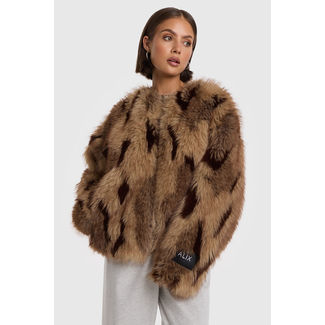ALIX THE LABEL Mix Faux Fur Coat Camel