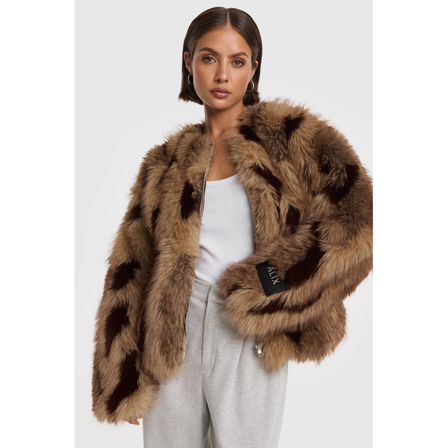 ALIX THE LABEL Mix Faux Fur Coat Camel