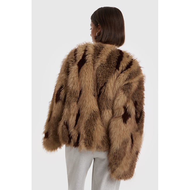 ALIX THE LABEL Mix Faux Fur Coat Camel