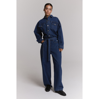 ALIX THE LABEL Woven Denim Jumpsuit Denim Blue
