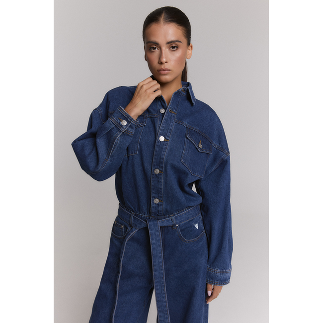 ALIX THE LABEL Woven Denim Jumpsuit Denim Blue