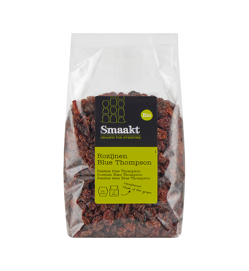 Organic Blue Thompson raisins – naturally sweet snack by Smaakt