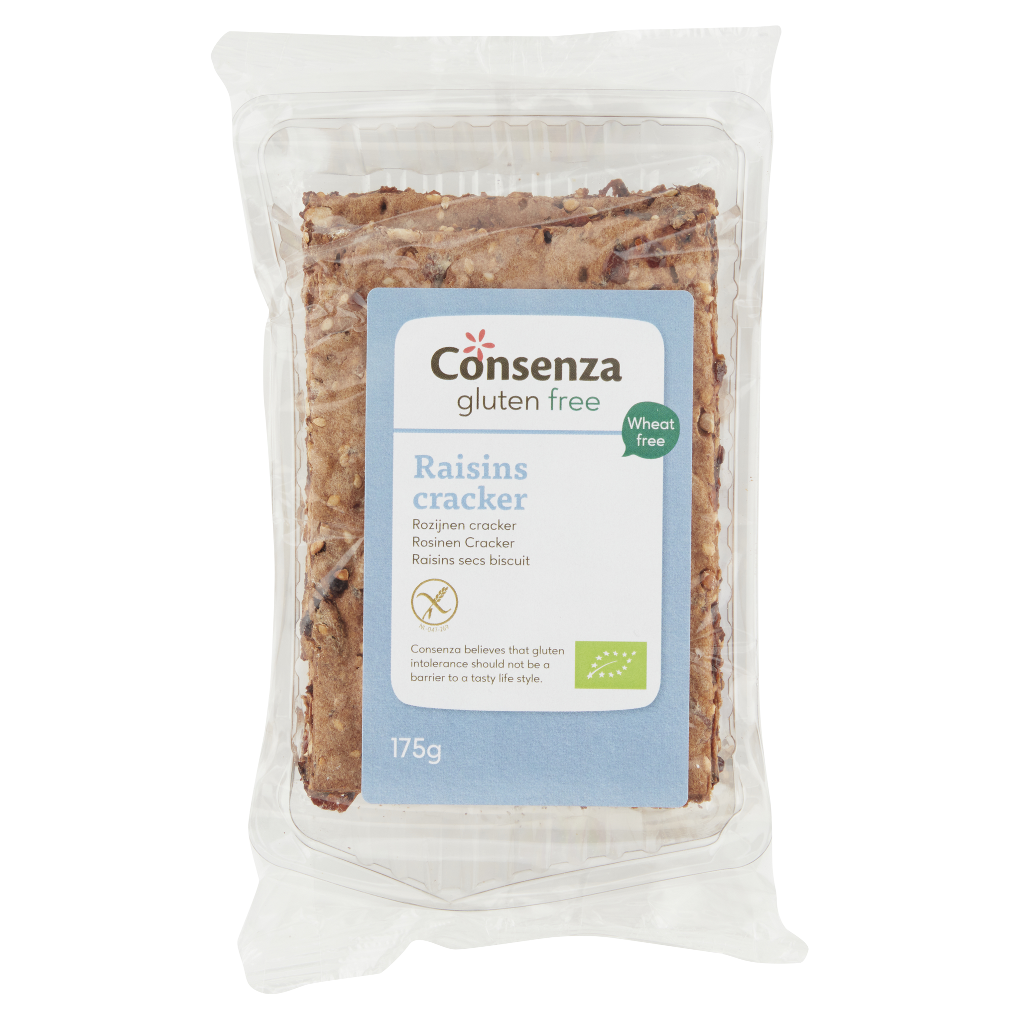 Organic gluten-free crackers with raisins – Consenza