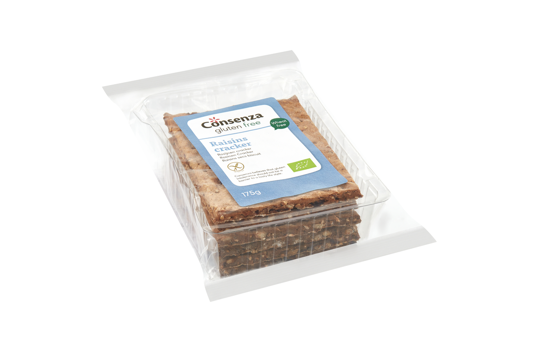 Organic gluten-free crackers with raisins – Consenza