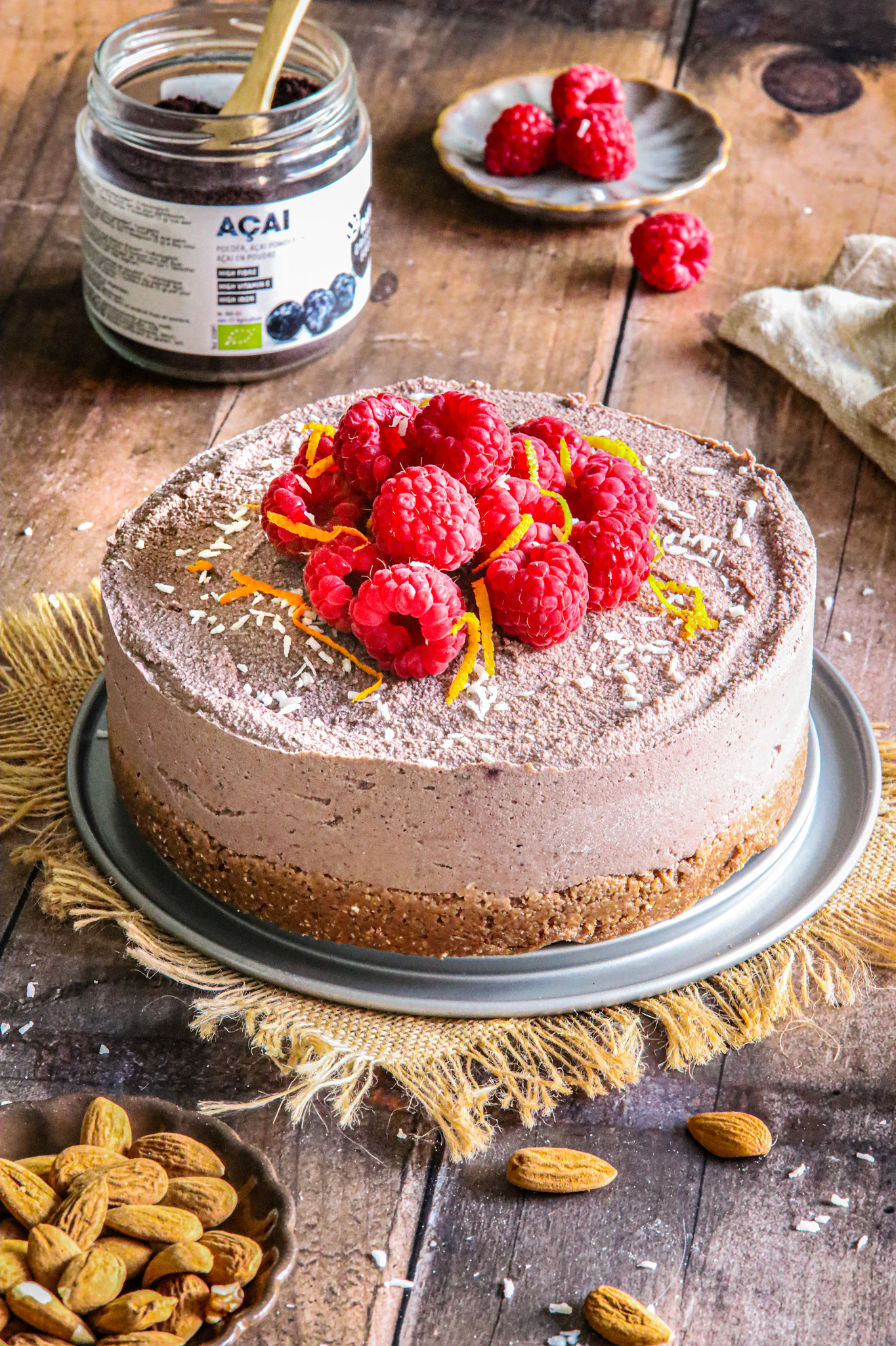 Frambozen no-cheesecake met acai poeder