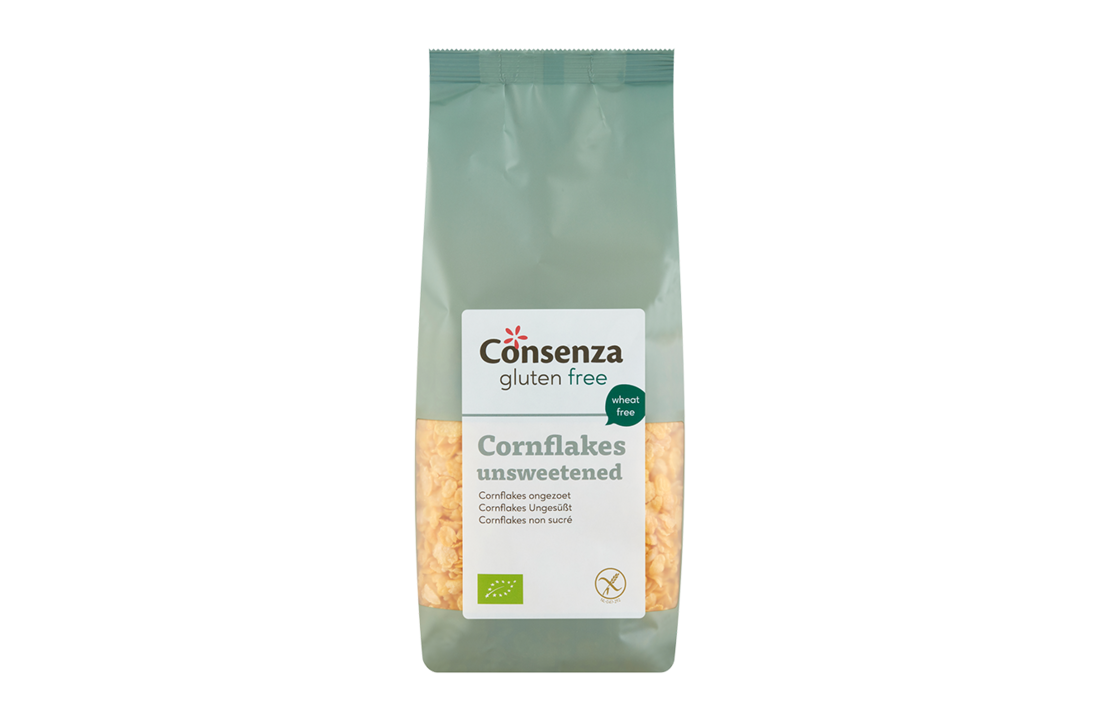Organic gluten-free cornflakes – crispy breakfast cereal by Consenza