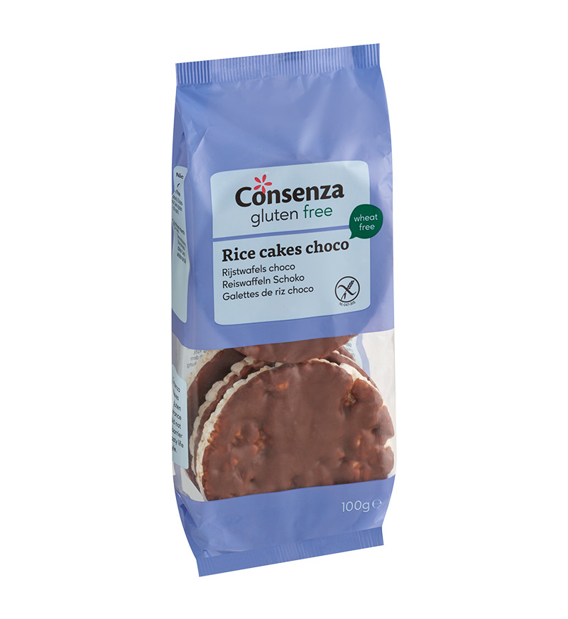 Glutenvrije biologische rijstwafels met chocolade – Consenza