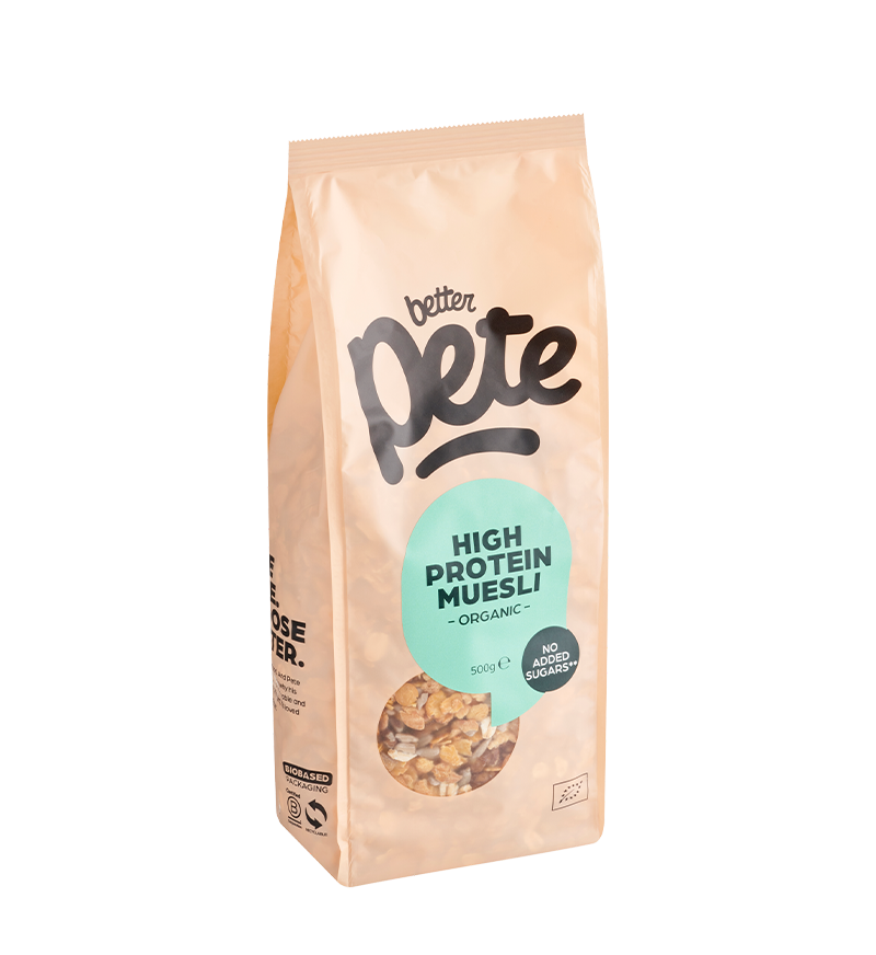 Biologische high protein muesli – eiwitrijk ontbijt van Better Pete