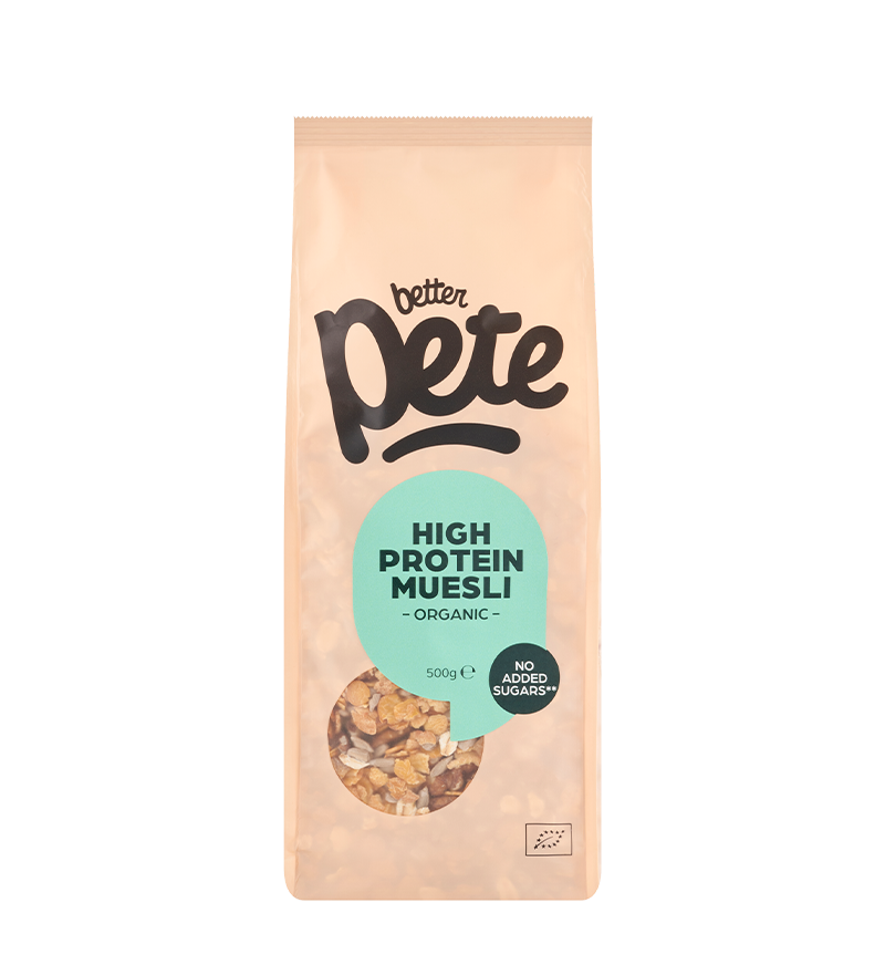 Biologische high protein muesli – eiwitrijk ontbijt van Better Pete