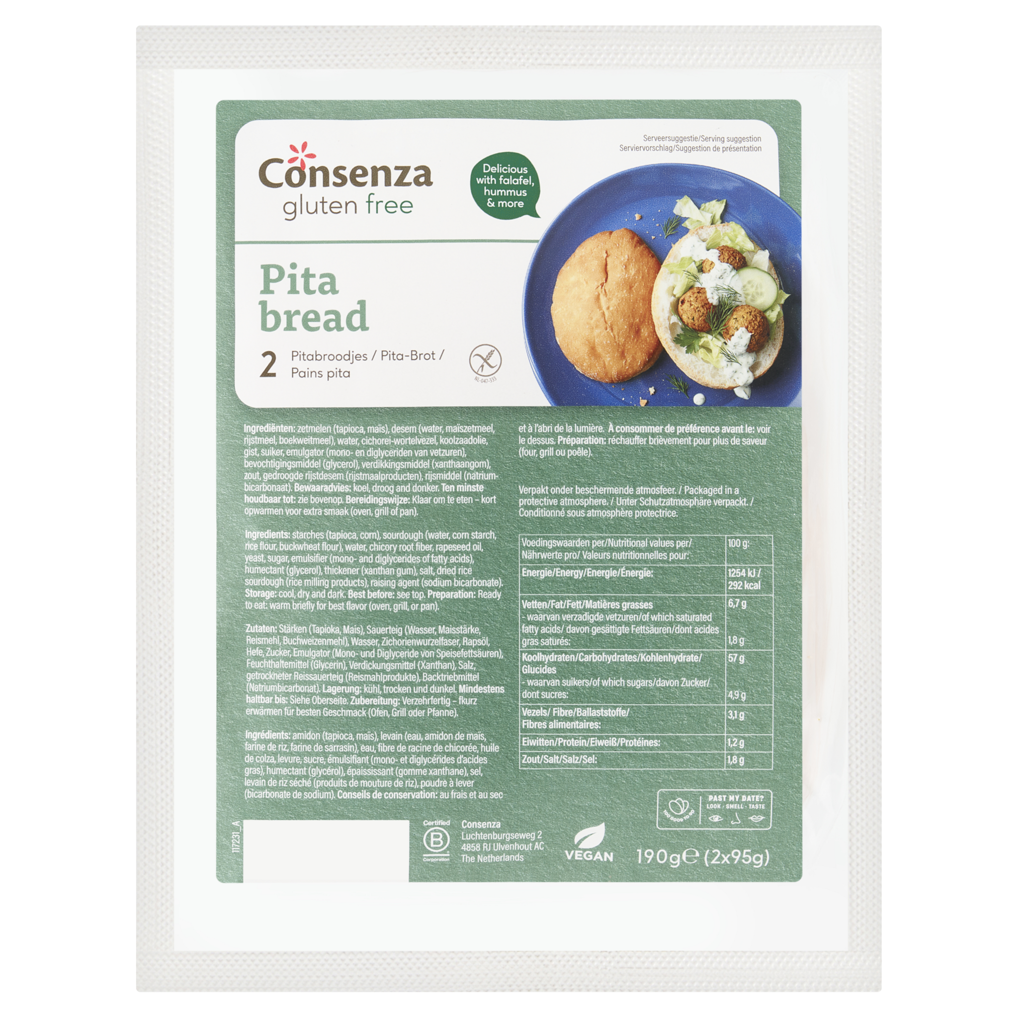 Consenza glutenvrije pitabroodjes 2 stuks