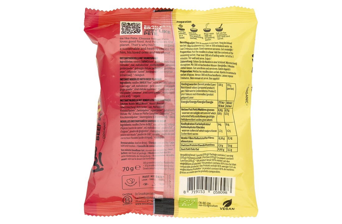 Better Pete Biologische Instant Block Noodles Beef Style – Vegan en klaar in 3 minuten