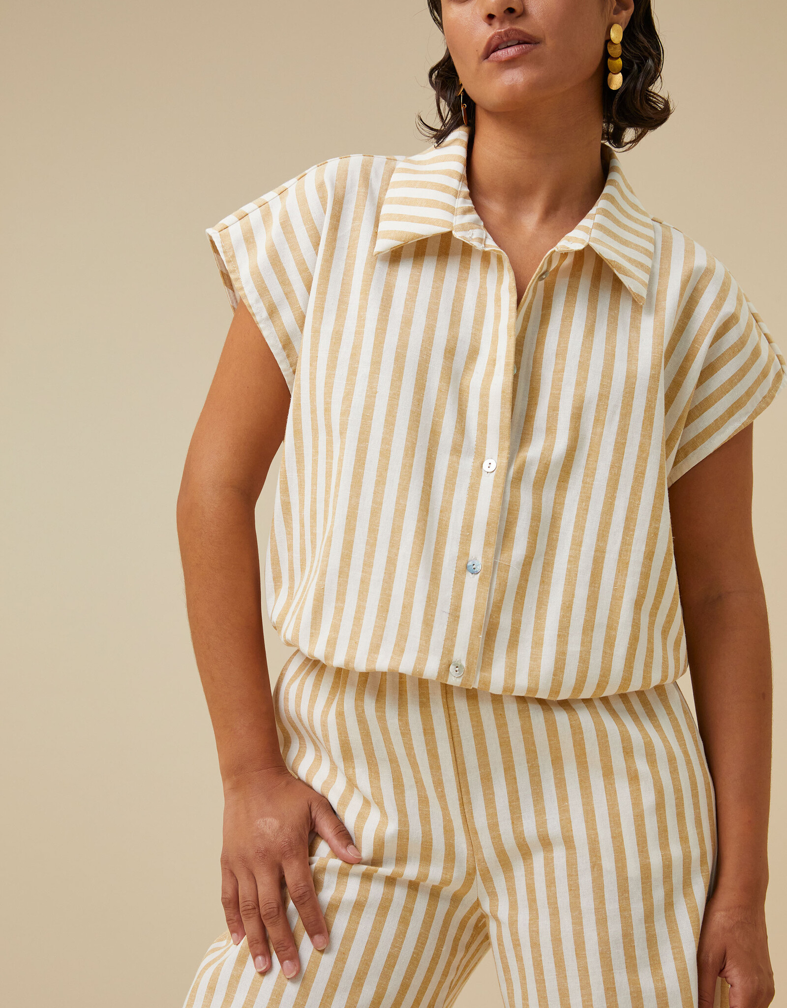 By-bar randy linen stripe pant ochre