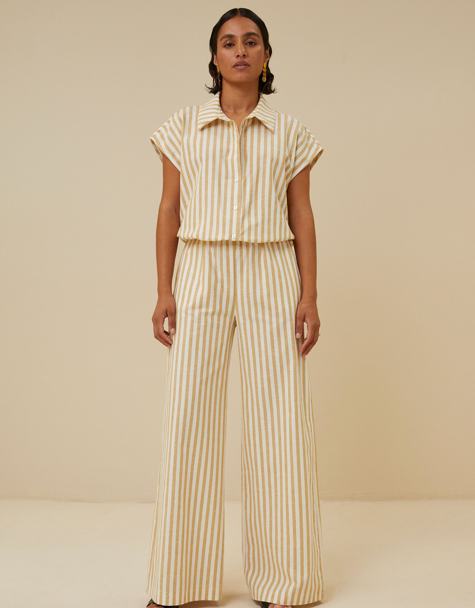 By-bar bieke linen stripe blouse ochre