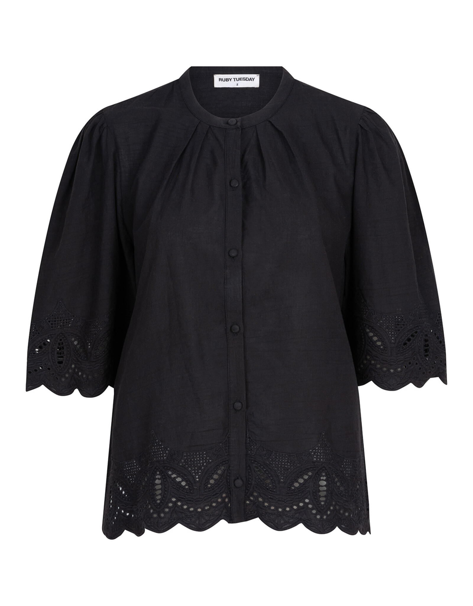 Ruby Tuesday SADE blouse with embro details at hem and sleeves ANTHRACITE