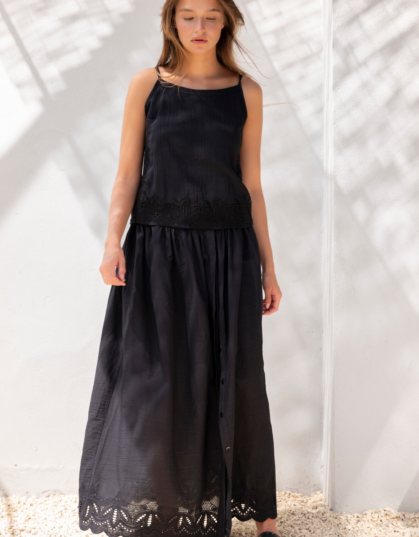 Ruby Tuesday SABIA long skirt with embro details at hem ANTHRACITE