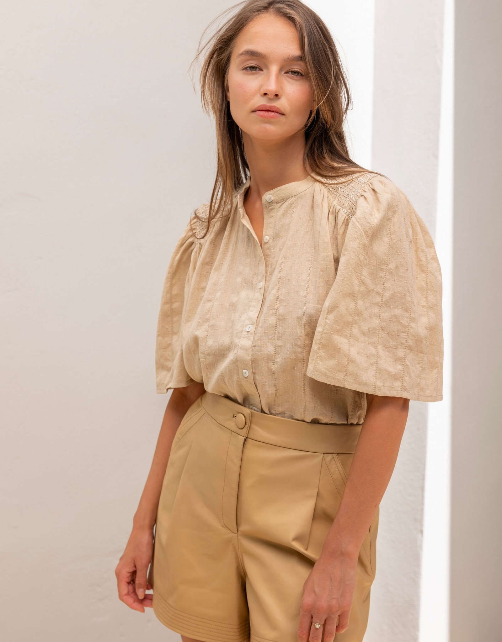 Ruby Tuesday SAFIR blouse with half sleeves and smock on shoulder Light sand