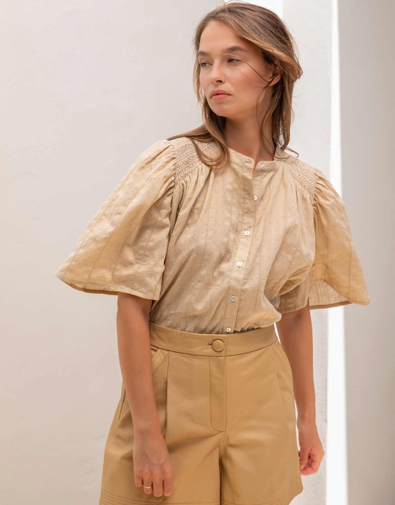 Ruby Tuesday SAFIR blouse with half sleeves and smock on shoulder Light sand