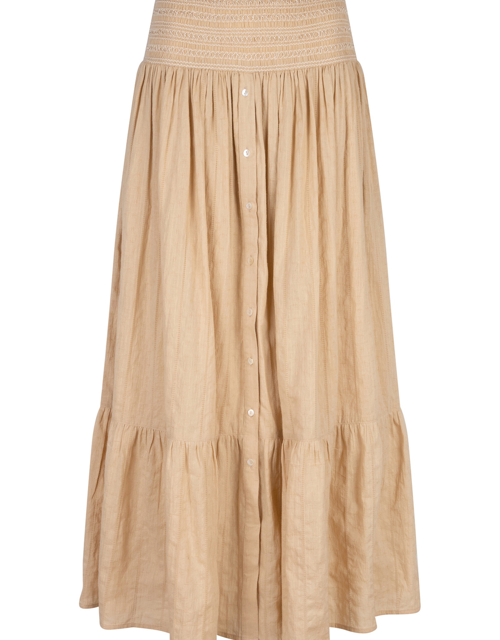 Ruby Tuesday SALI long skirt with smock waistband and full placket Light sand