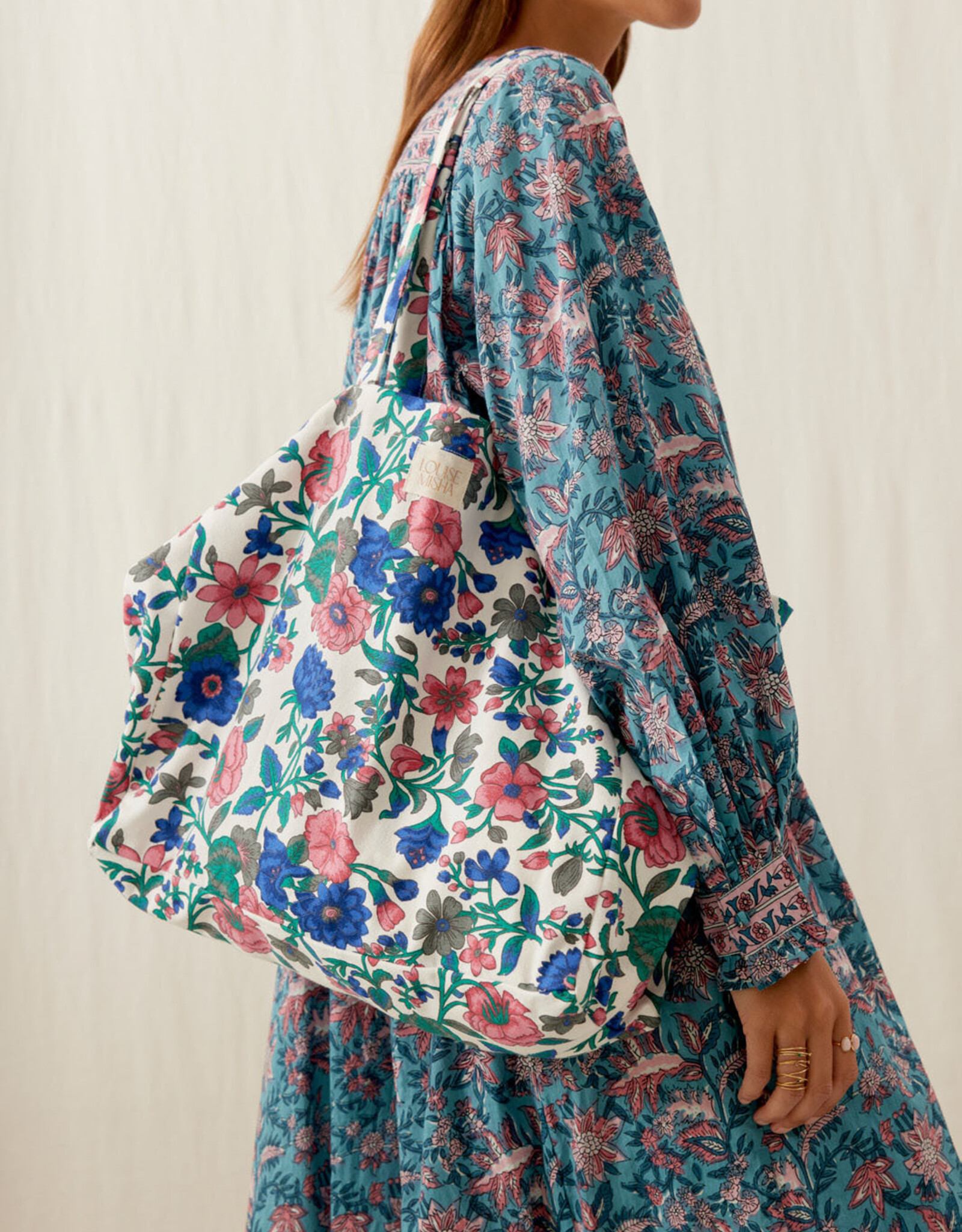 LOUISE MISHA TOTE BAG BEVERLY BLUE SUMMER MEADOW