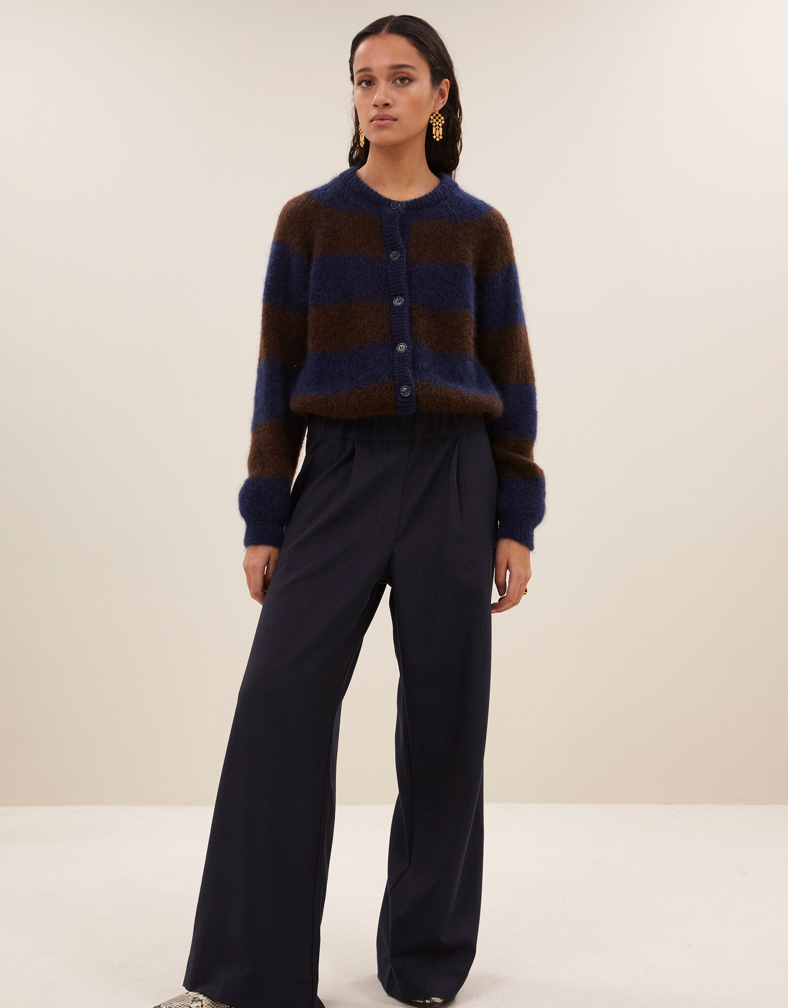 By-bar sian stripe cardigan dark brown stripe