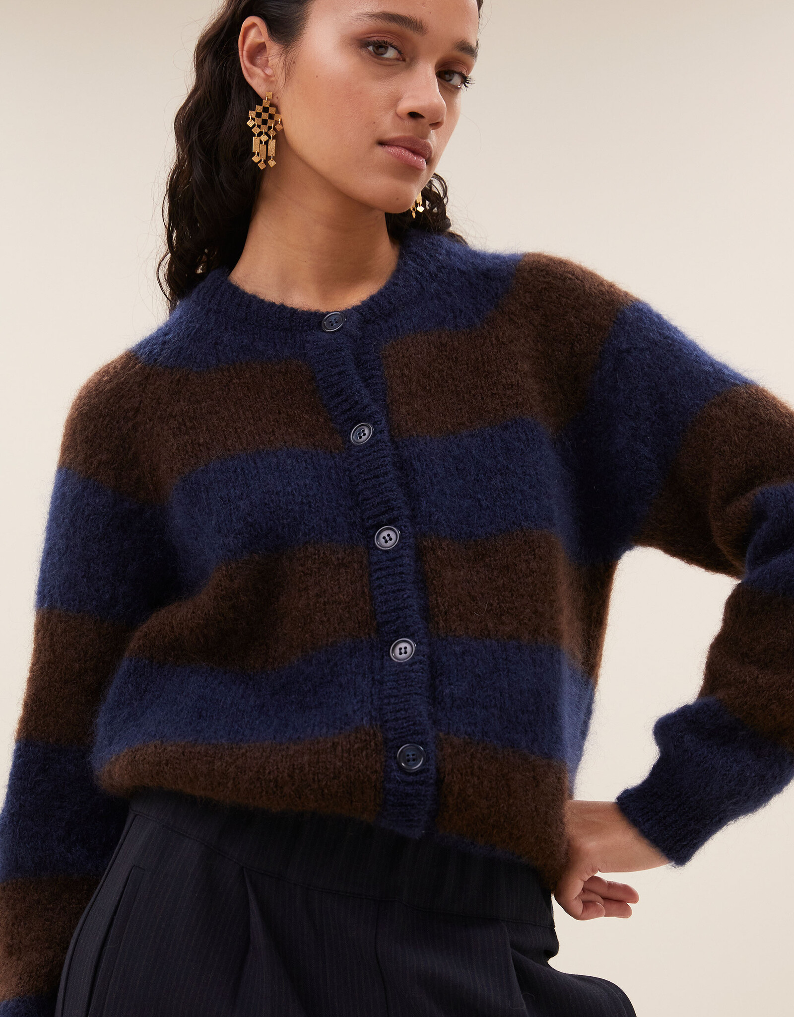 By-bar sian stripe cardigan dark brown stripe