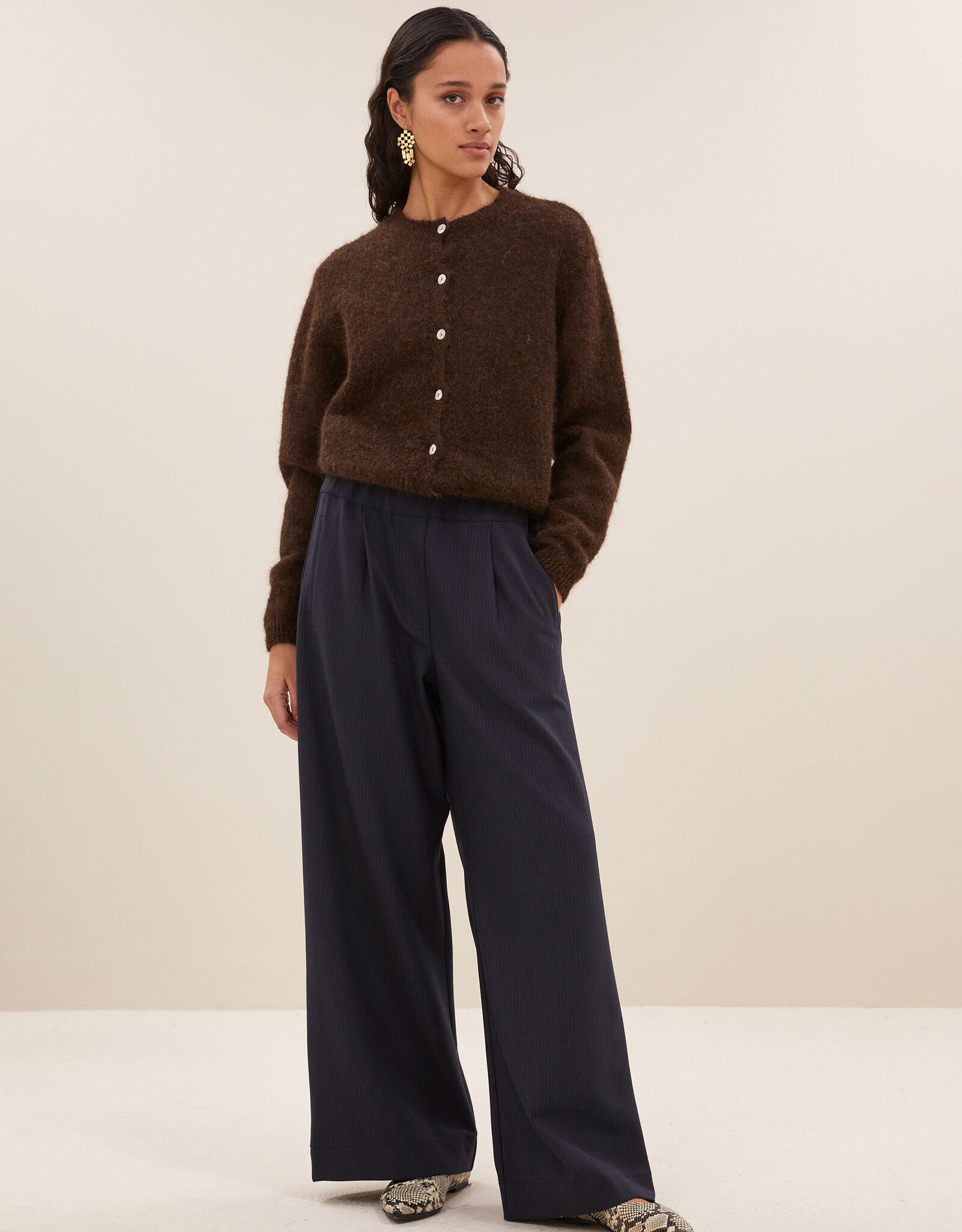 By-bar cleo natural cardigan deep brown