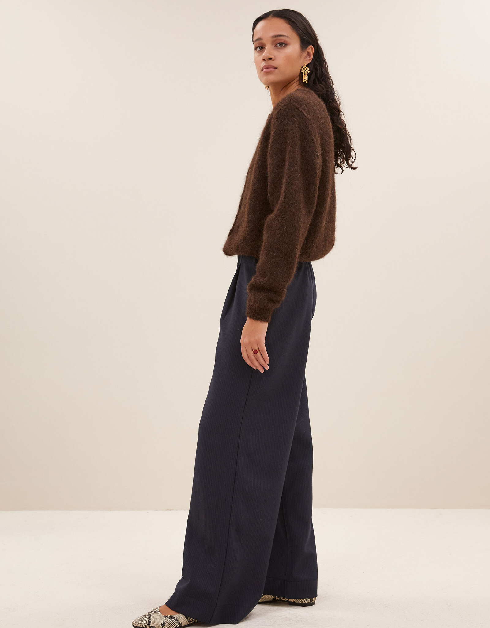 By-bar cleo natural cardigan deep brown