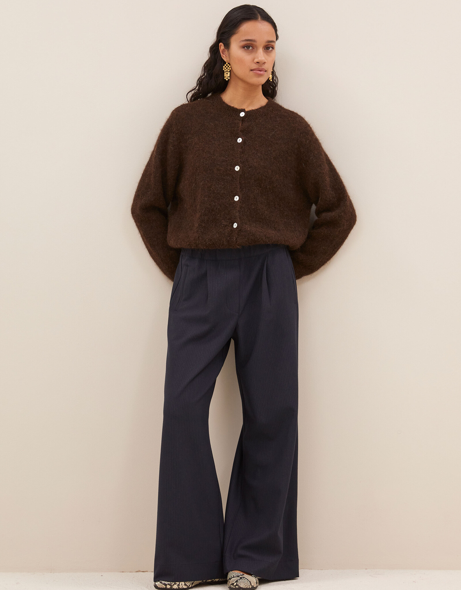 By-bar cleo natural cardigan deep brown