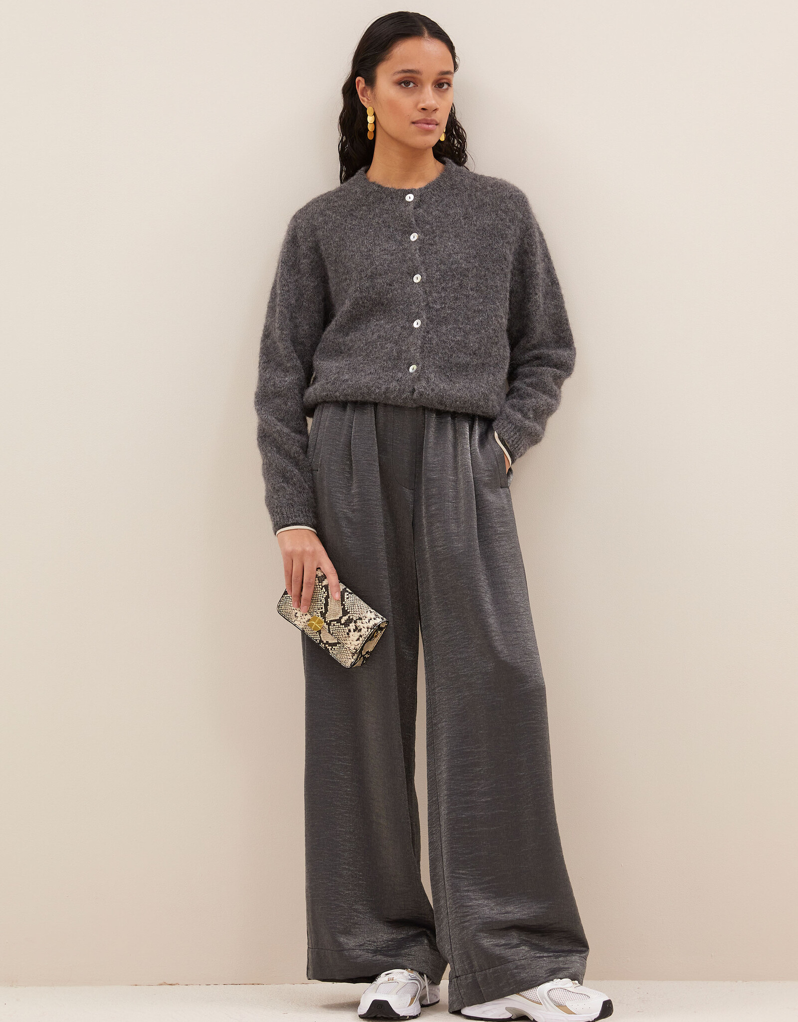 By-bar cleo natural cardigan dark grey melee