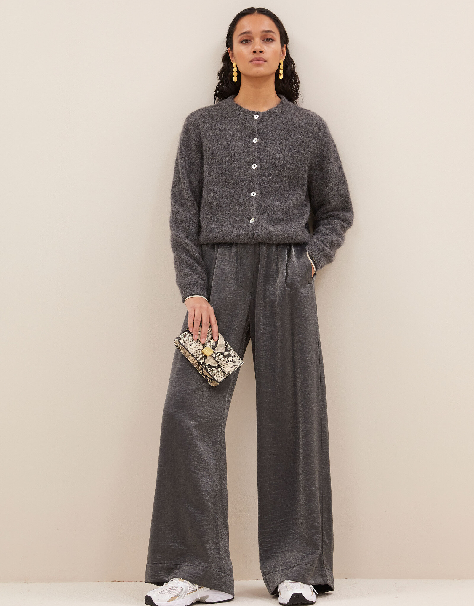 By-bar cleo natural cardigan dark grey melee