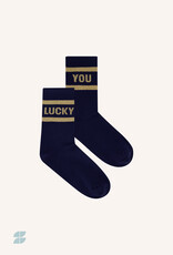 By-bar lucky sparkle navy socks gold