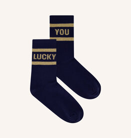 By-bar lucky sparkle navy socks gold