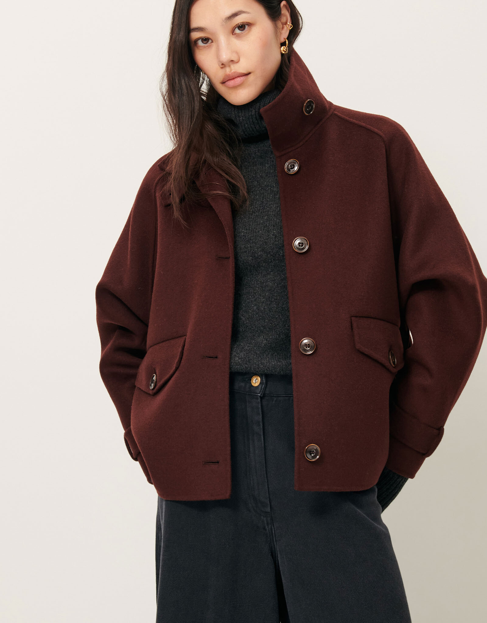 Sessun VALLEY NEVADO Short wool coat Espresso