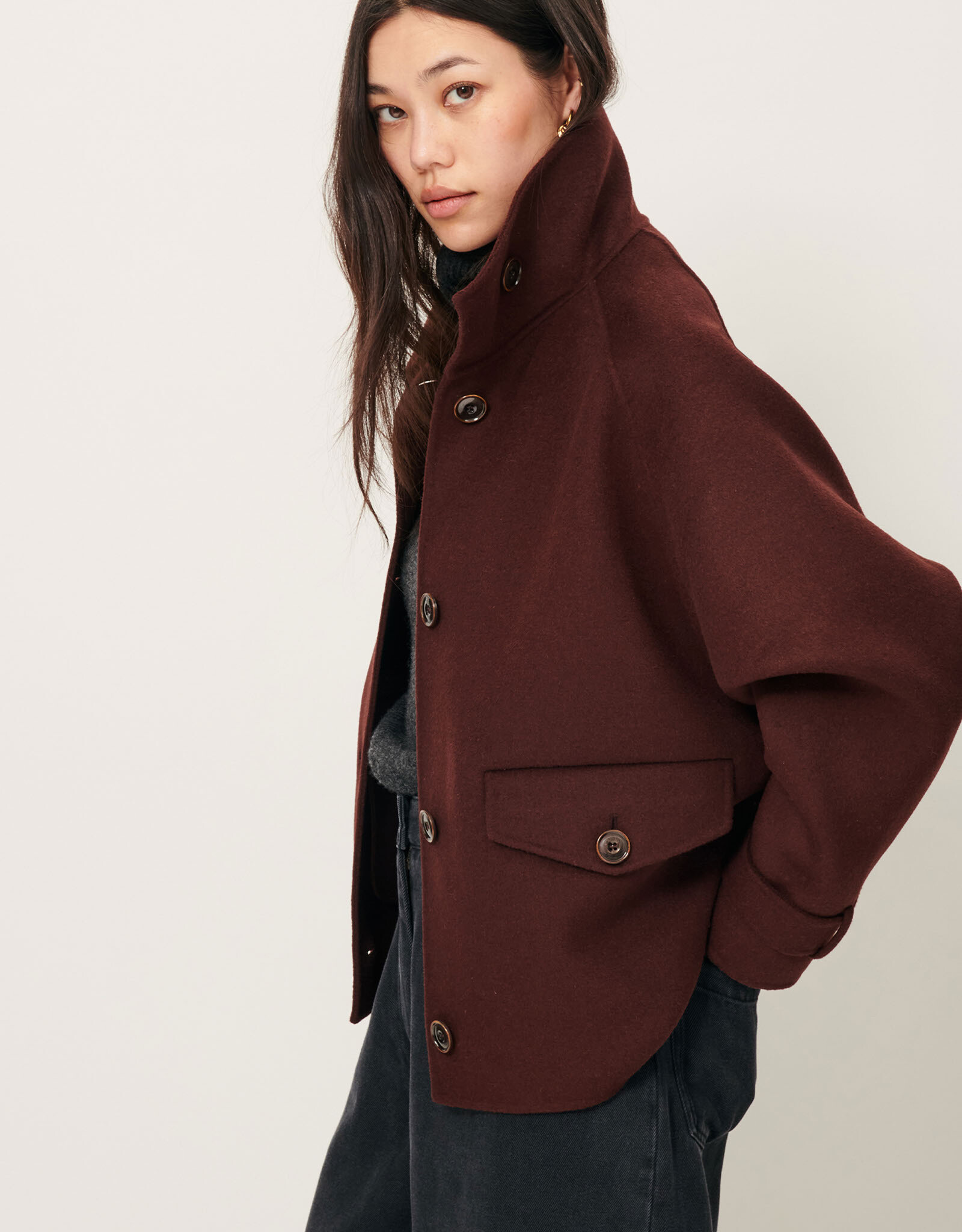 Sessun VALLEY NEVADO Short wool coat Espresso