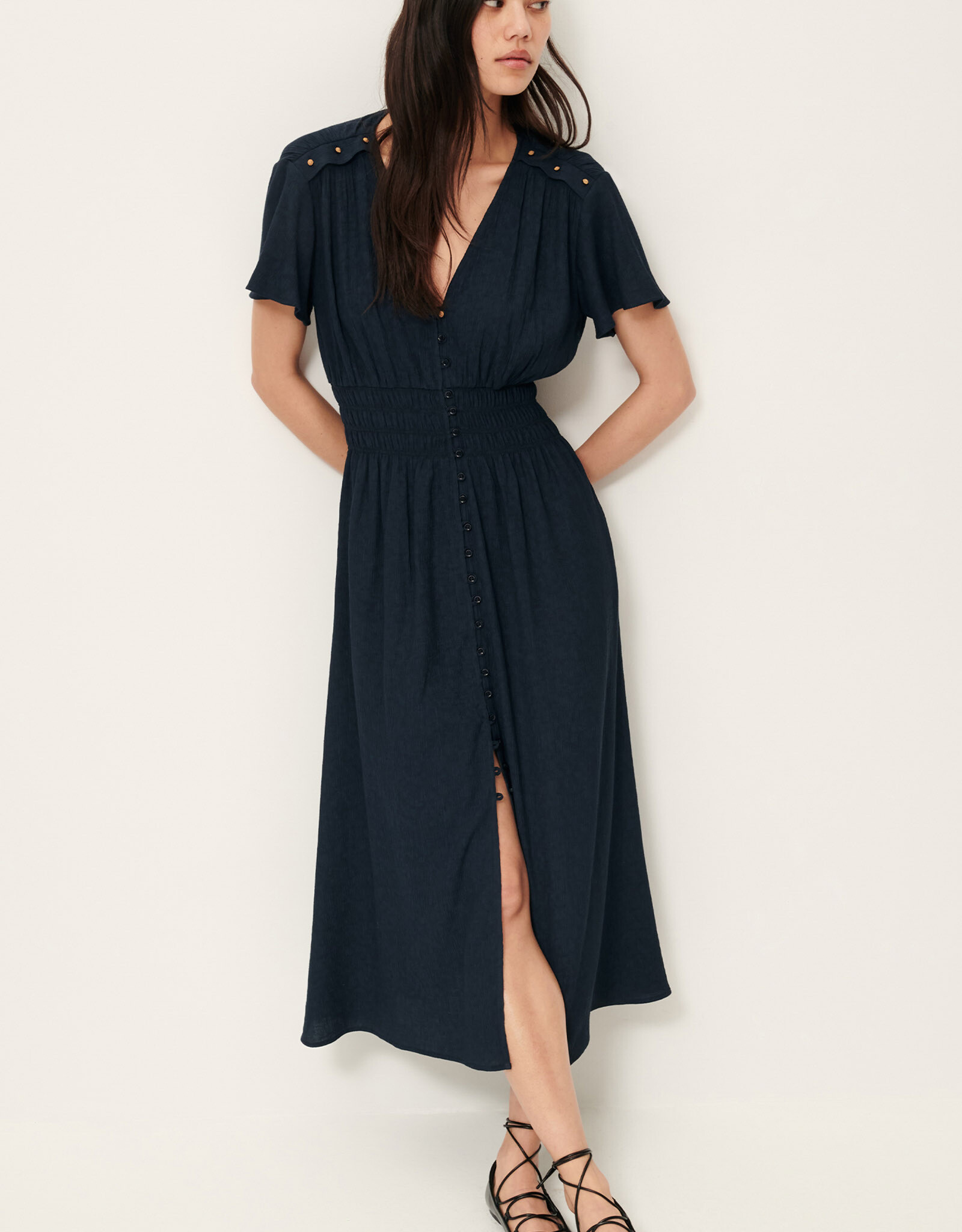 Sessun GALAYA Long dress with buttons Night Shadow