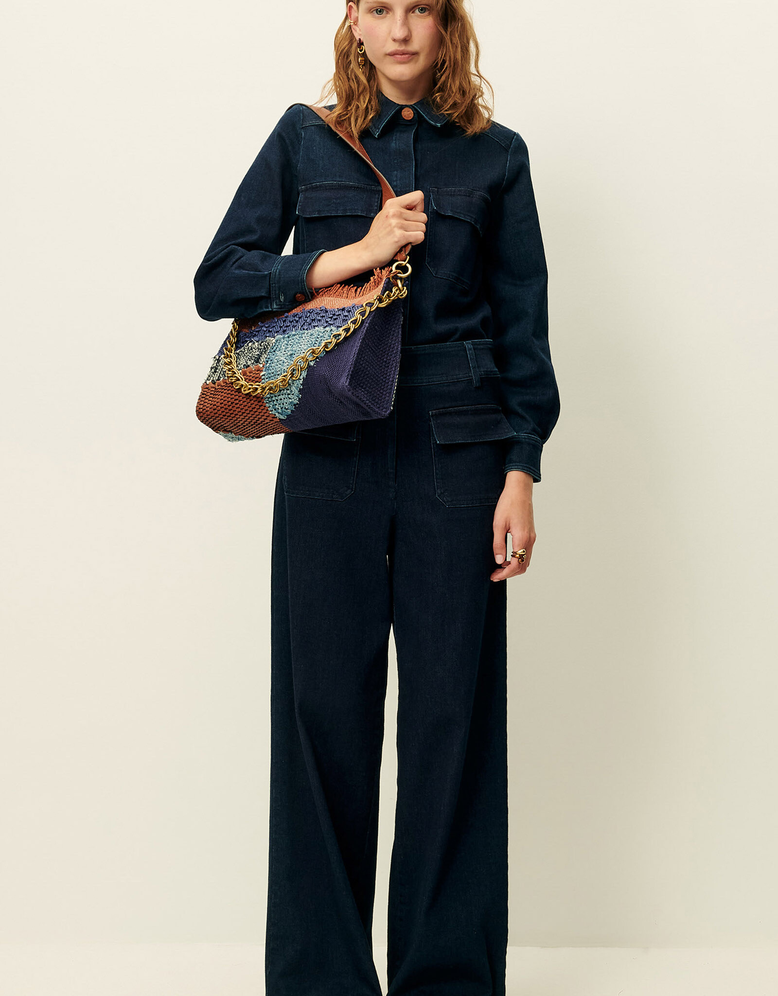 Sessun MANHATTAN Wide flared pants Denim Blue