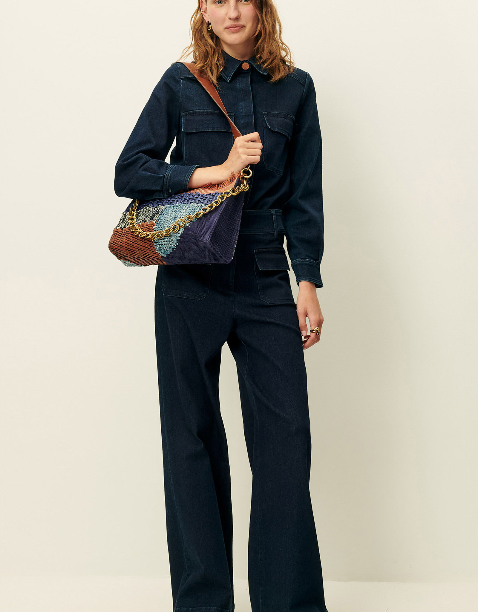 Sessun MANHATTAN Wide flared pants Denim Blue