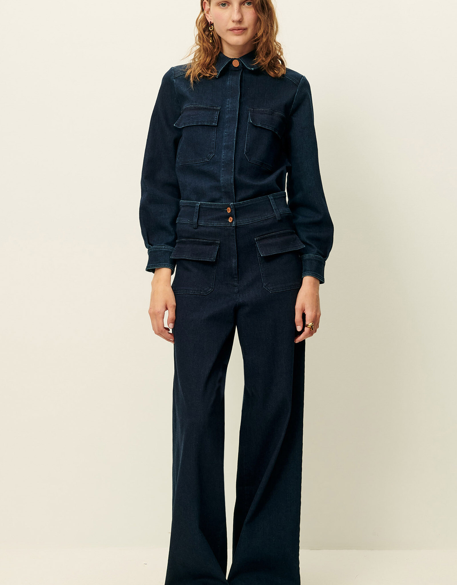 Sessun MANHATTAN Wide flared pants Denim Blue