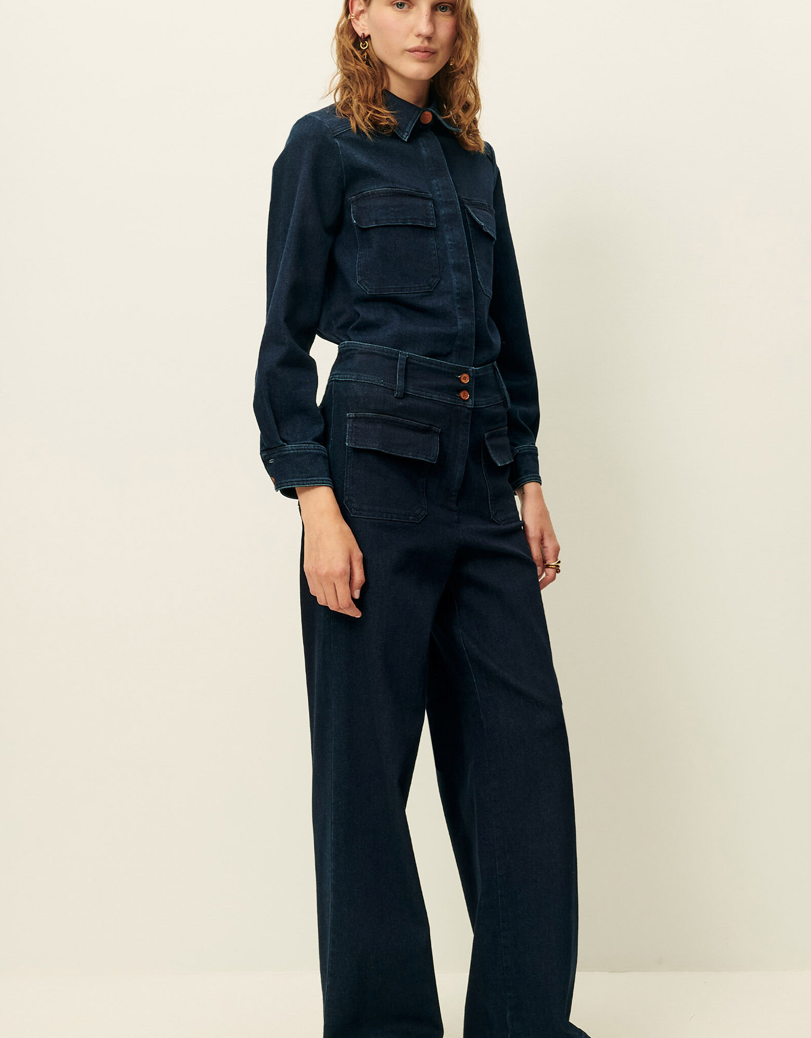 Sessun MANHATTAN Wide flared pants Denim Blue