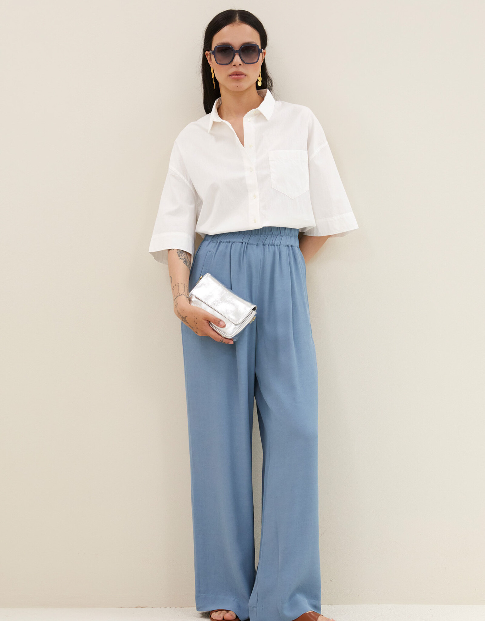 By-bar benji viscose pants blue stone