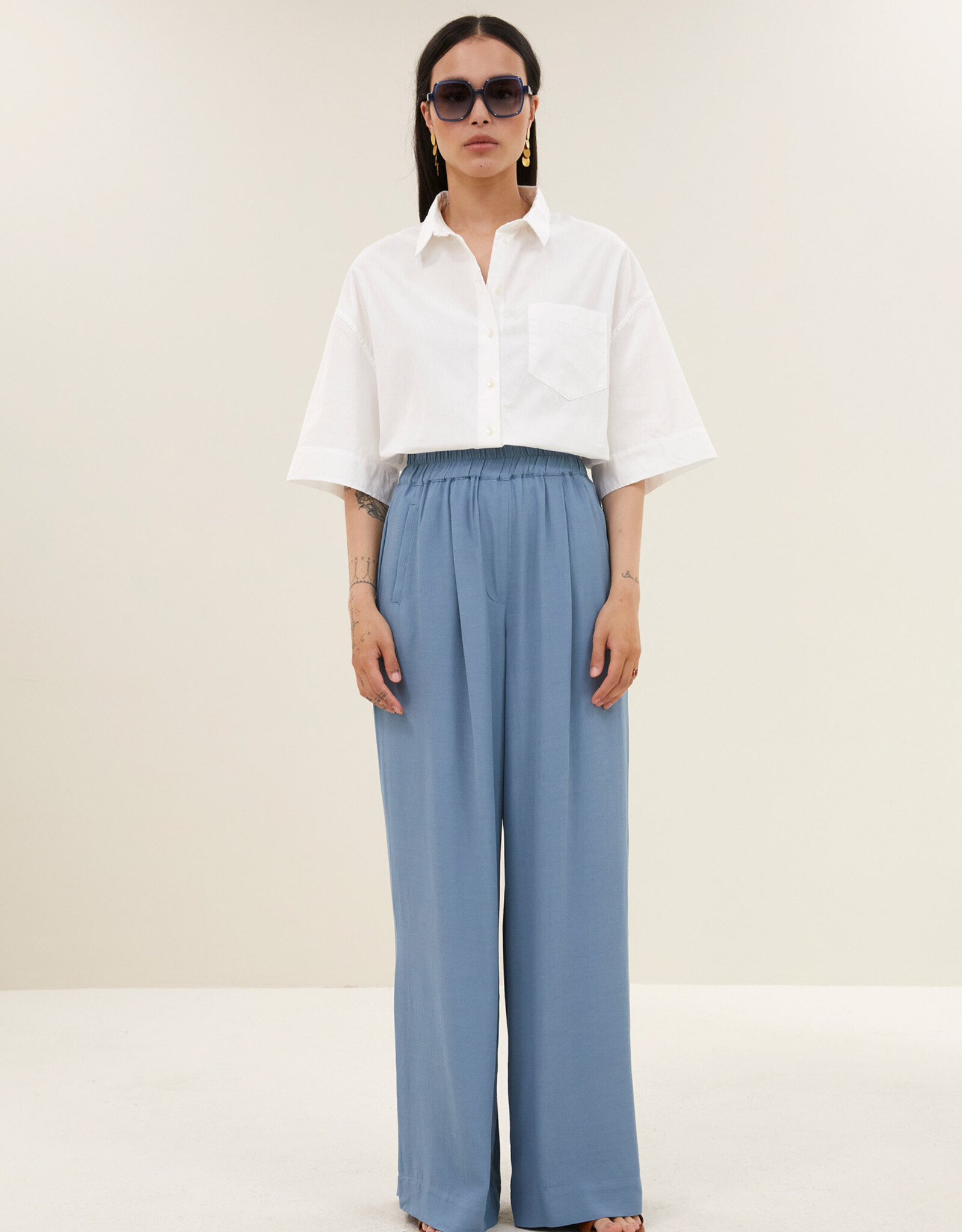 By-bar benji viscose pants blue stone