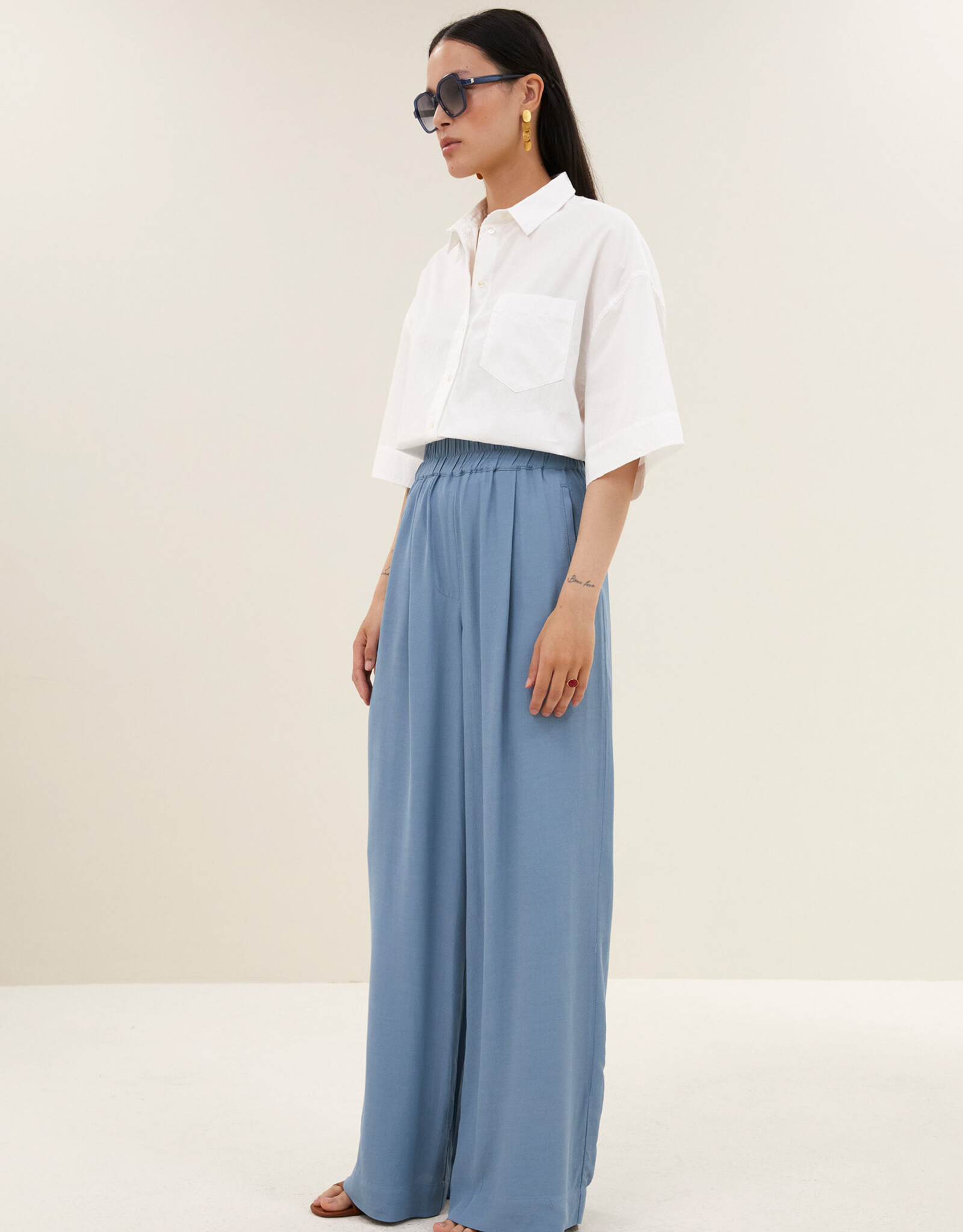 By-bar benji viscose pants blue stone