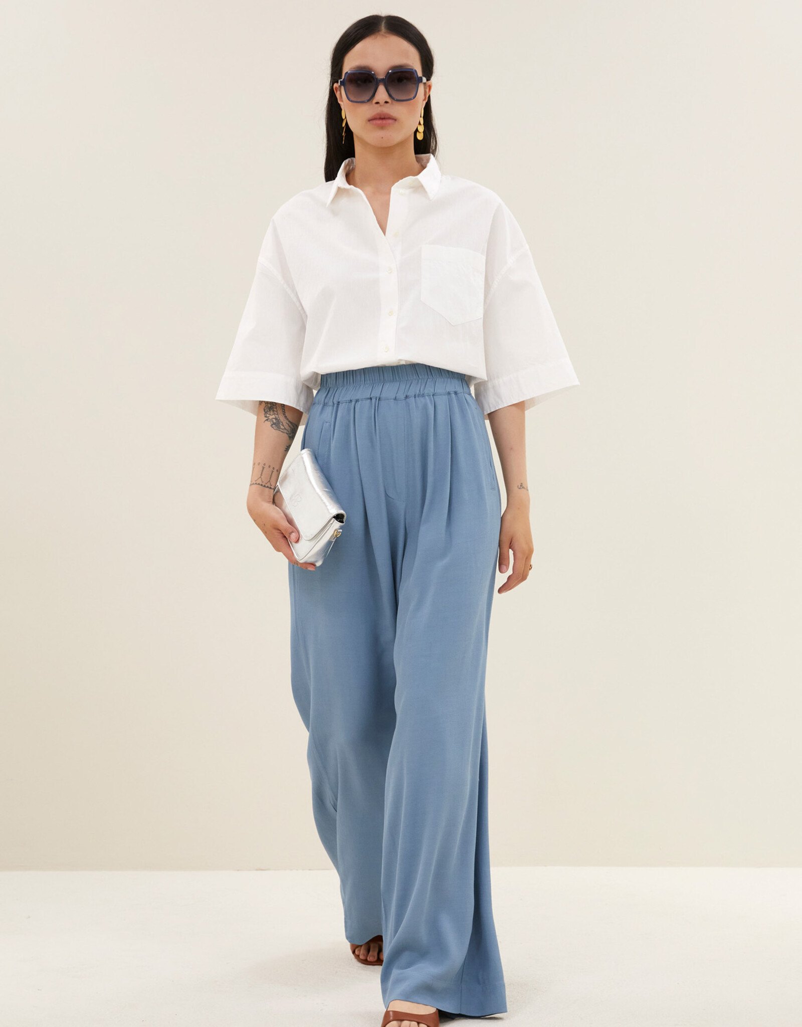 By-bar benji viscose pants blue stone