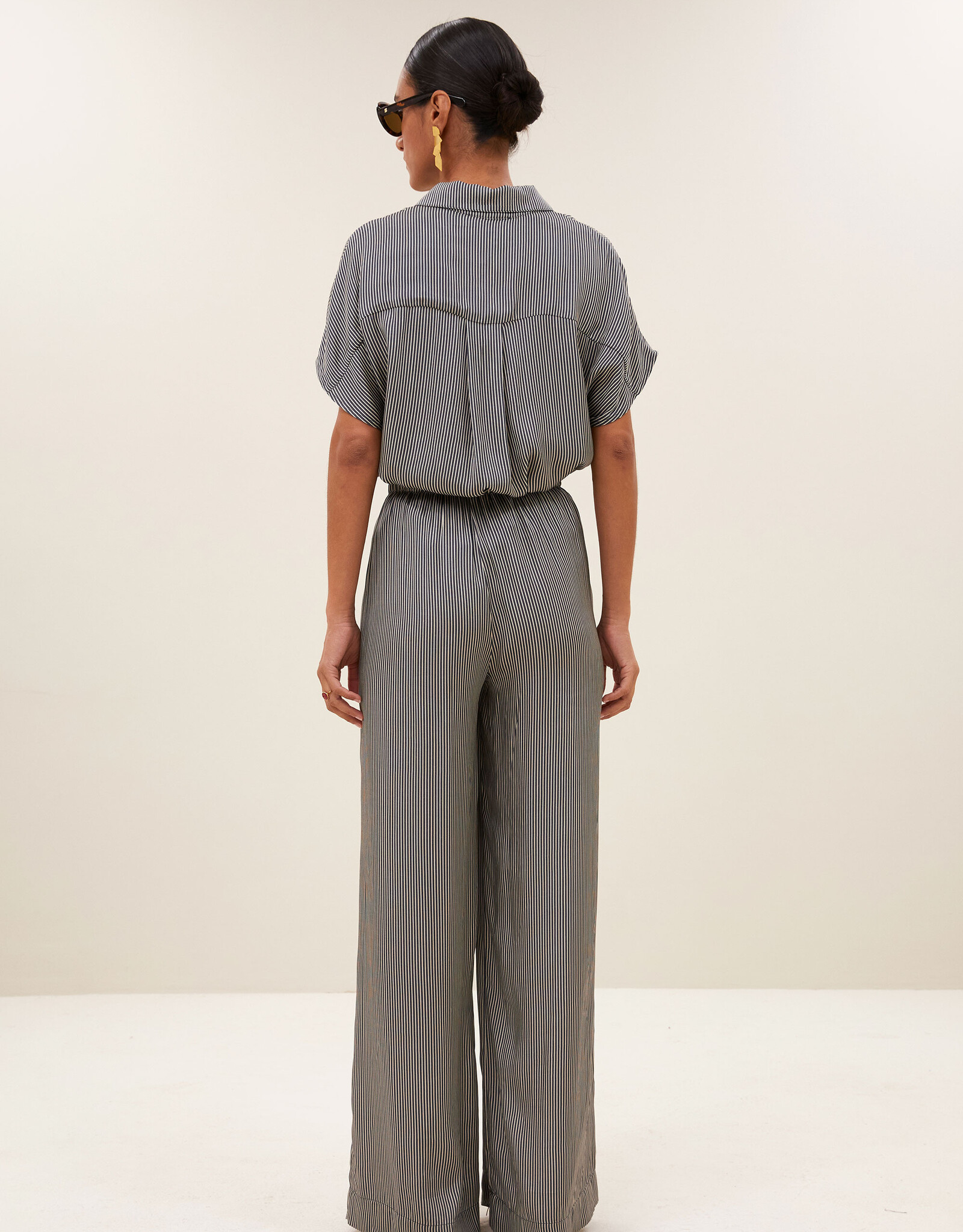 By-bar benji silky stripe pants jet black stripe