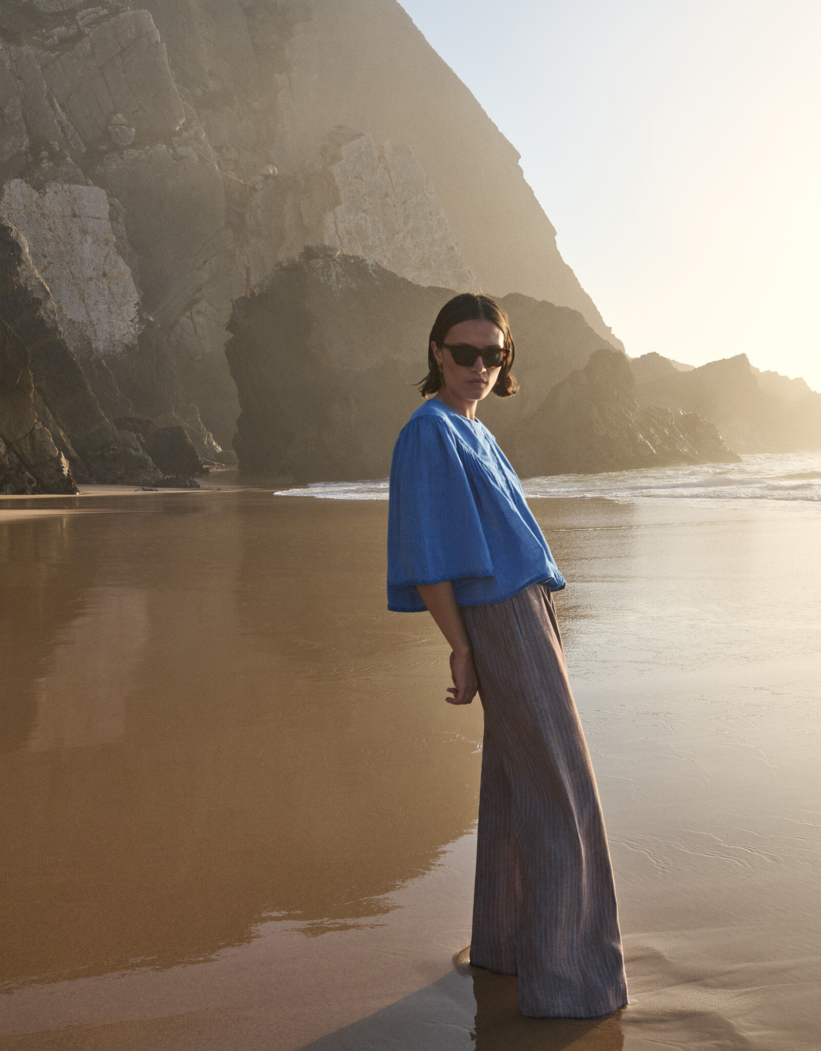 By-bar benji melange stripe pants iced coffee stripe