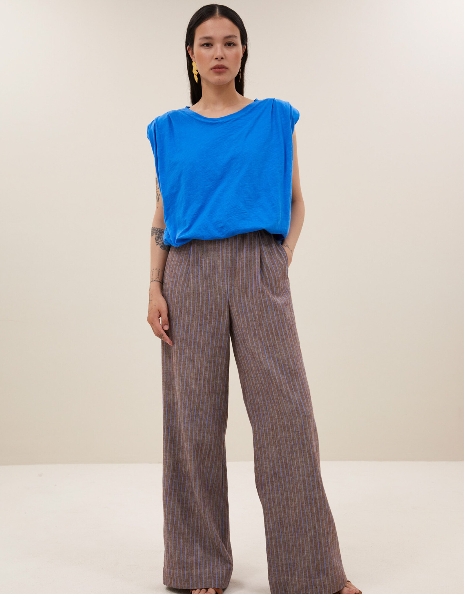 By-bar benji melange stripe pants iced coffee stripe