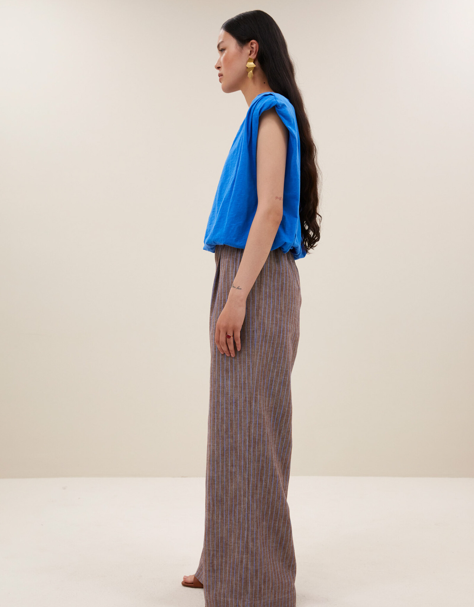 By-bar benji melange stripe pants iced coffee stripe